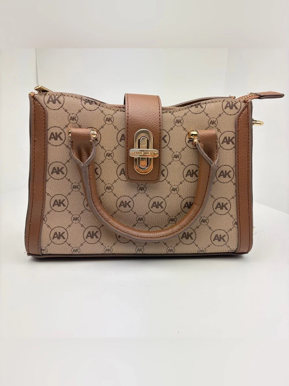 Anne Klein Monogram Brown Satchel Turnlock Bag⁠